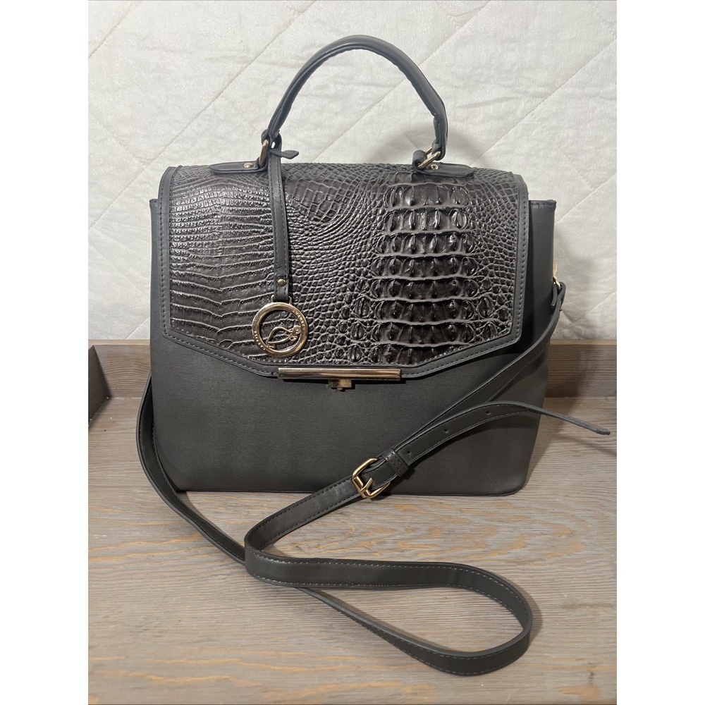 Carpisa Italian leather Luxury Handbag With‎ Top Handle & Crossbody Strap Gray